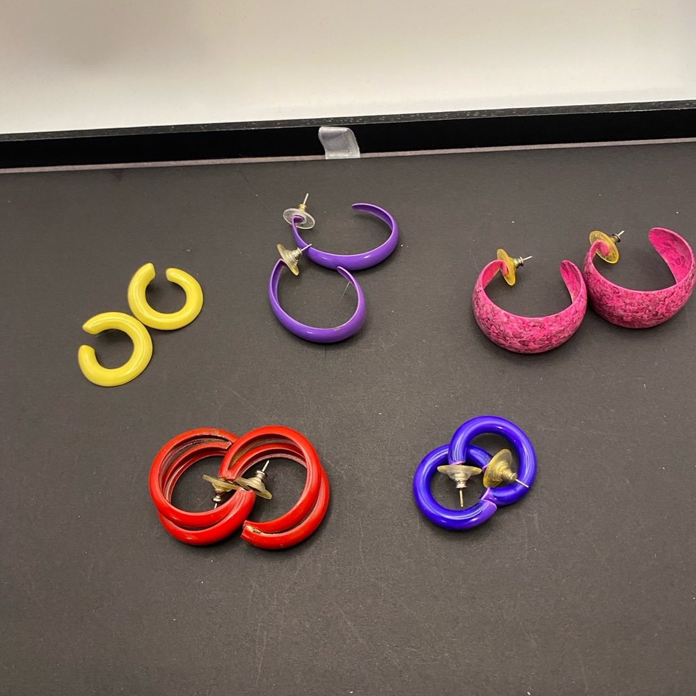 80’s Vintage Colorful Hoop Earring Lot- Yellow, Purple, Pink, Red